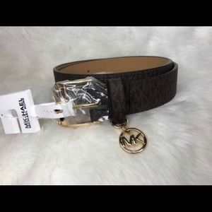 Michael Kors Brown Logo Belt with an MK Charm Detail